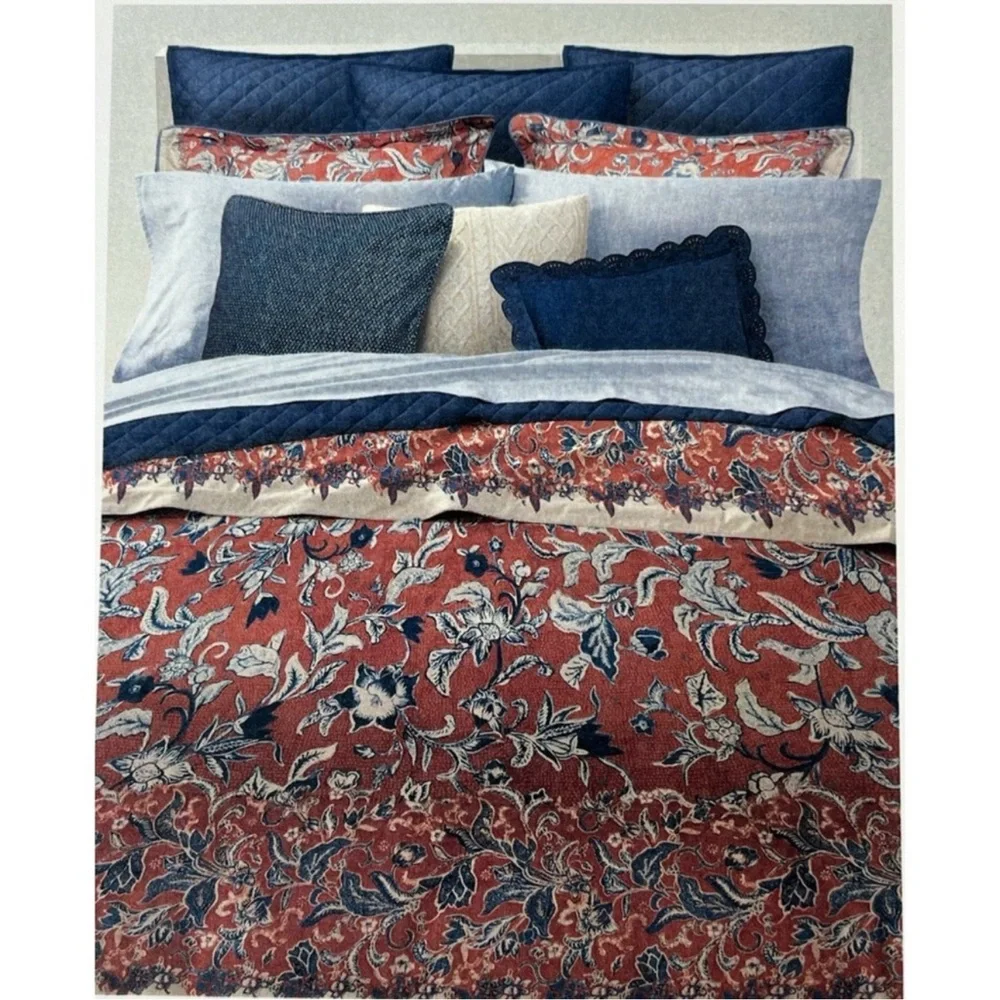 Ralph Lauren-Home- King Mirabelle Duvet Cover Floral Terracotta Blue NWT